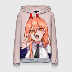 Толстовка-худи женская Человек - бензопила Пауэр с рогами, цвет: 3D-меланж