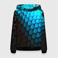 Толстовка-худи женская Abstraction neon blue, цвет: 3D-черный
