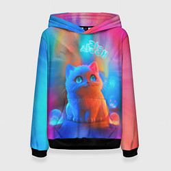 Толстовка-худи женская Милый котенок - тай-дай, цвет: 3D-черный