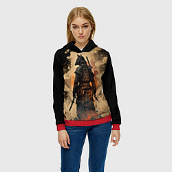 Толстовка-худи женская Самурай на бежевом фоне, цвет: 3D-красный — фото 2