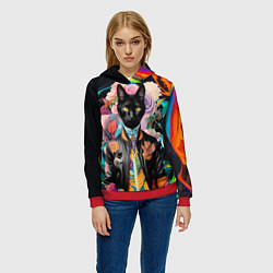 Толстовка-худи женская Модный чёрный кот - нейросеть - мода, цвет: 3D-красный — фото 2