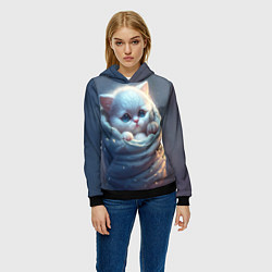 Толстовка-худи женская Котик в мешке, цвет: 3D-черный — фото 2