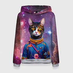 Толстовка-худи женская Кот бравый космонавт, цвет: 3D-меланж