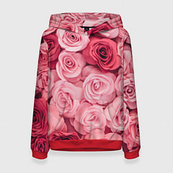Толстовка-худи женская Чайная пыльная роза - нежно розовый цветок, цвет: 3D-красный