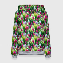 Толстовка-худи женская Весенние тюльпаны и подснежники, цвет: 3D-меланж
