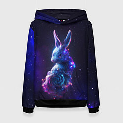 Толстовка-худи женская Космический звёздный кролик, цвет: 3D-черный