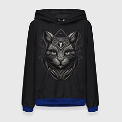Толстовка-худи женская Чёрный готический кот, цвет: 3D-синий