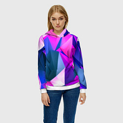 Толстовка-худи женская Neon blue polygons, цвет: 3D-белый — фото 2