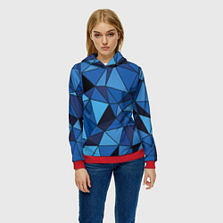 Толстовка-худи женская Синие треугольники, абстракт, цвет: 3D-красный — фото 2