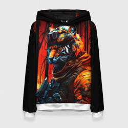 Толстовка-худи женская Огненный тигр воин спецназа, цвет: 3D-белый