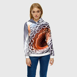 Толстовка-худи женская Бронзовые цветы-арт, цвет: 3D-белый — фото 2