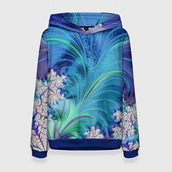 Толстовка-худи женская Авангардная фрактальная композиция, цвет: 3D-синий
