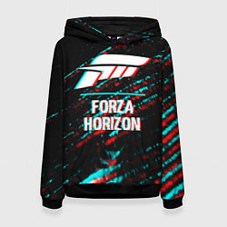 Толстовка-худи женская Forza Horizon в стиле glitch и баги графики на тем, цвет: 3D-черный