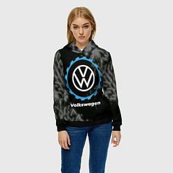 Толстовка-худи женская Volkswagen в стиле Top Gear со следами шин на фоне, цвет: 3D-черный — фото 2
