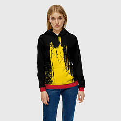Толстовка-худи женская Фонтан бурлящей желтой краски, цвет: 3D-красный — фото 2