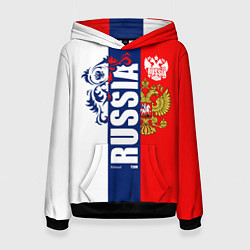 Толстовка-худи женская Russia national team: white blue red, цвет: 3D-черный