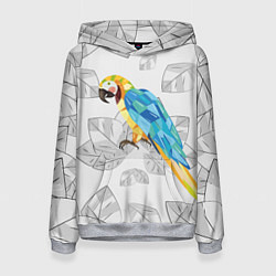 Толстовка-худи женская Попугай на сером фоне, цвет: 3D-меланж