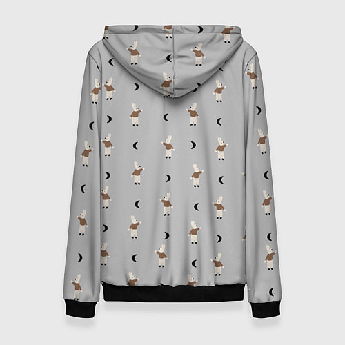Женская толстовка Зайка и луна - паттерн серый / 3D-Черный – фото 2