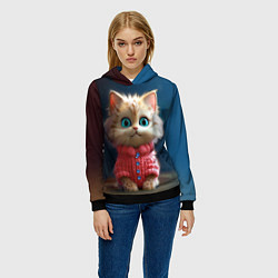 Толстовка-худи женская Котик в розовом свитере, цвет: 3D-черный — фото 2