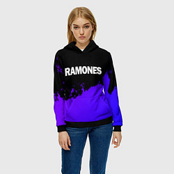 Толстовка-худи женская Ramones purple grunge, цвет: 3D-черный — фото 2