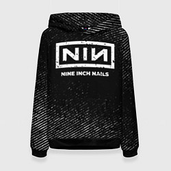 Толстовка-худи женская Nine Inch Nails с потертостями на темном фоне, цвет: 3D-черный