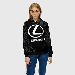 Толстовка-худи женская Lexus speed на темном фоне со следами шин, цвет: 3D-черный — фото 2