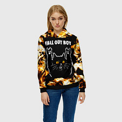 Толстовка-худи женская Fall Out Boy рок кот и огонь, цвет: 3D-черный — фото 2