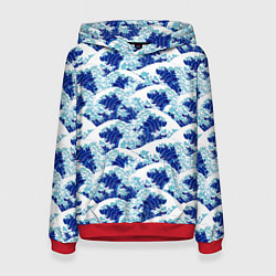 Толстовка-худи женская Японские синие волны, цвет: 3D-красный