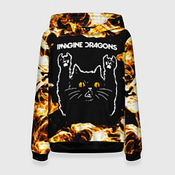 Толстовка-худи женская Imagine Dragons рок кот и огонь, цвет: 3D-черный