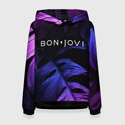 Толстовка-худи женская Bon Jovi neon monstera, цвет: 3D-черный