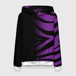 Толстовка-худи женская Фиолетовый с черными полосками зебры, цвет: 3D-белый
