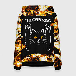 Толстовка-худи женская The Offspring рок кот и огонь, цвет: 3D-черный