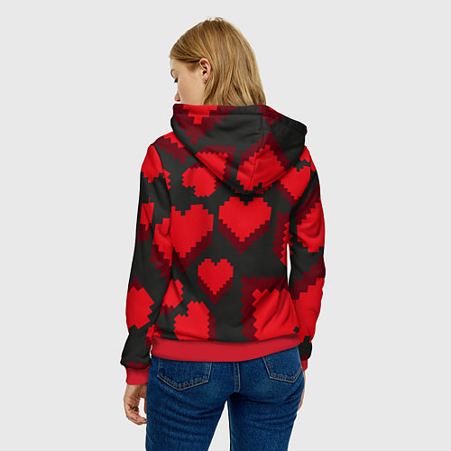 Женская толстовка Pixel hearts / 3D-Красный – фото 4