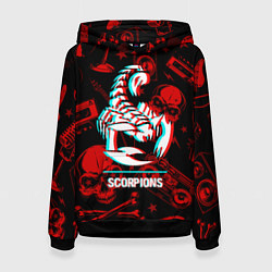 Толстовка-худи женская Scorpions rock glitch, цвет: 3D-черный