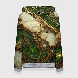 Толстовка-худи женская Текстура зелёного мрамора с золотыми прожилками, цвет: 3D-меланж