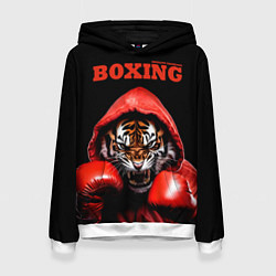 Толстовка-худи женская Boxing tiger, цвет: 3D-белый