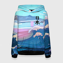 Толстовка-худи женская Japan - landscape - waves, цвет: 3D-черный