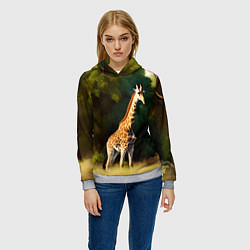 Толстовка-худи женская Жираф на фоне деревьев, цвет: 3D-меланж — фото 2