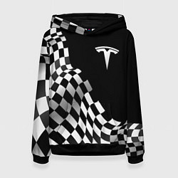 Толстовка-худи женская Tesla racing flag, цвет: 3D-черный