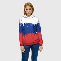 Толстовка-худи женская Флаг России - потёки, цвет: 3D-красный — фото 2