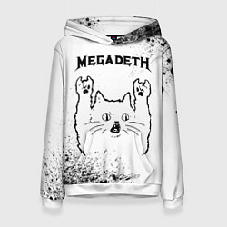 Толстовка-худи женская Megadeth рок кот на светлом фоне, цвет: 3D-белый