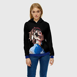 Толстовка-худи женская Танджиро - клинок - минимализм, цвет: 3D-синий — фото 2