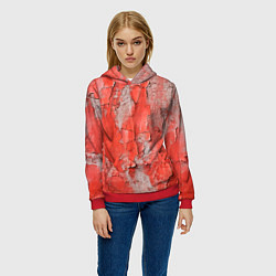 Толстовка-худи женская Красные и серые трещины, цвет: 3D-красный — фото 2