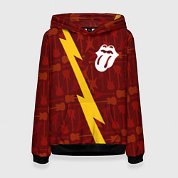 Толстовка-худи женская Rolling Stones гитары и молния, цвет: 3D-черный
