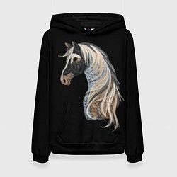 Толстовка-худи женская Вышивка Лошадь, цвет: 3D-черный