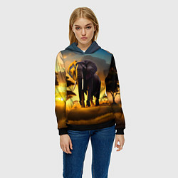 Толстовка-худи женская Слон и рассвет в саванне, цвет: 3D-черный — фото 2