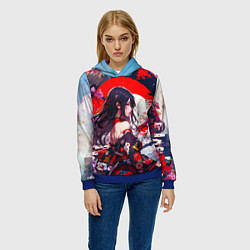 Толстовка-худи женская Японская девушка от нейросети, цвет: 3D-синий — фото 2