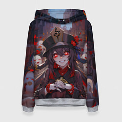 Толстовка-худи женская Ху тао с призраками - Геншин, цвет: 3D-меланж