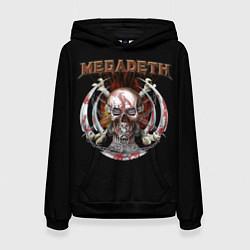 Толстовка-худи женская Megadeth - боевой череп, цвет: 3D-черный