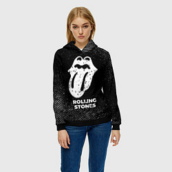 Толстовка-худи женская Rolling Stones с потертостями на темном фоне, цвет: 3D-черный — фото 2